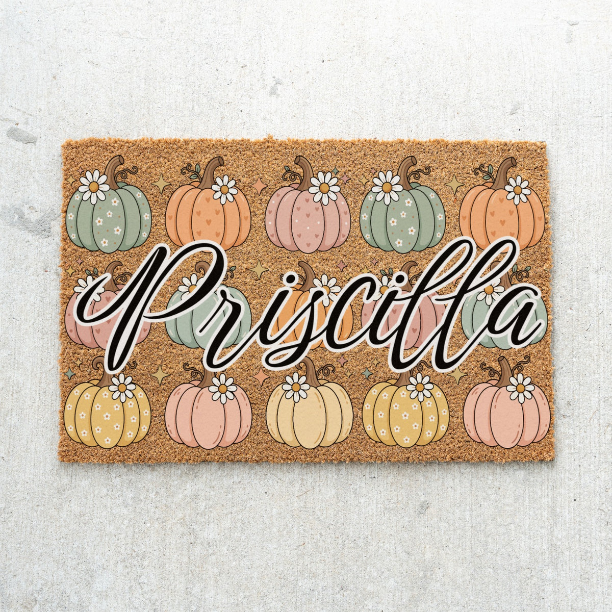 Pastel Pumpkins Name UV Printed Doormat