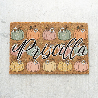 Pastel Pumpkins Name UV Printed Doormat