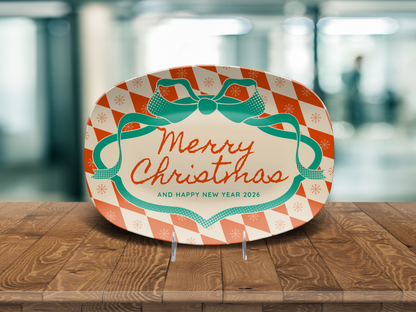 Red Diamonds & Bow Christmas & New Year Name Platter