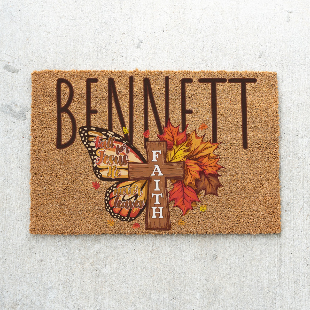 Fall For Jesus Faith Cross Name Doormat