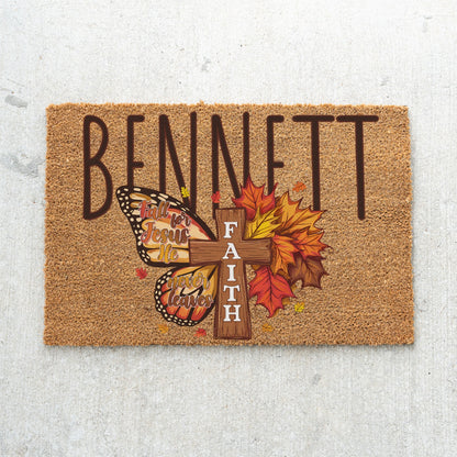 Fall For Jesus Faith Cross Name Doormat