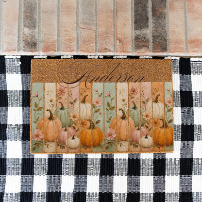 Pastel Pumpkin Panels Name UV Printed Doormat