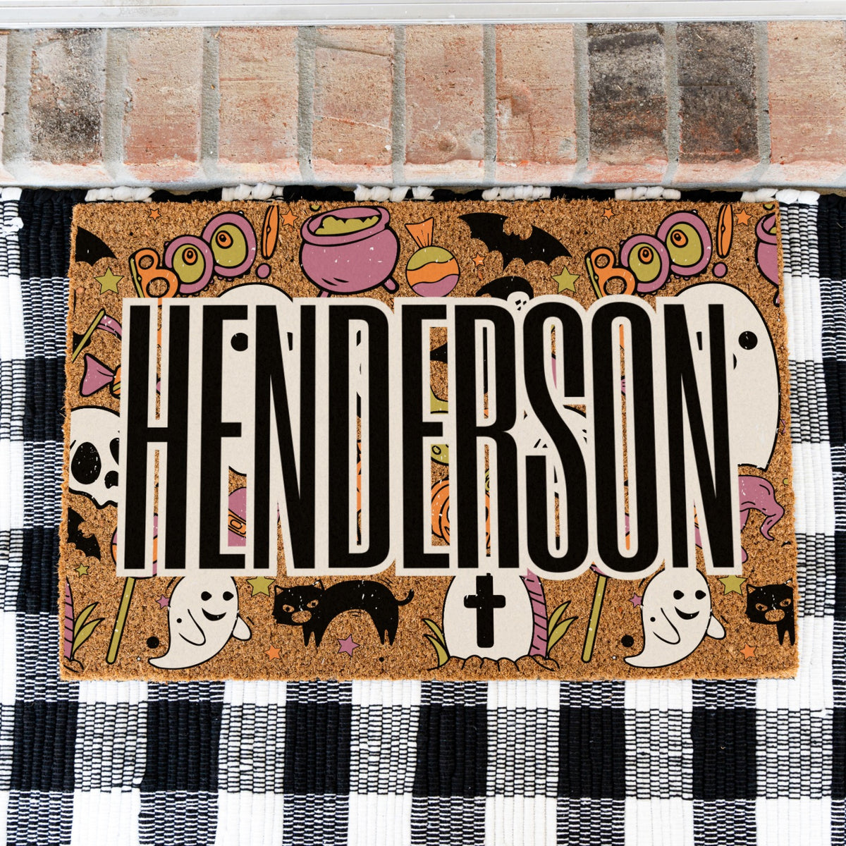 Halloween Boo Collage Name Doormat