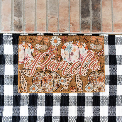 Pastel Pumkins Bows & Daisies Name Doormat