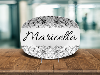 Black / White Leaffette Name Platter