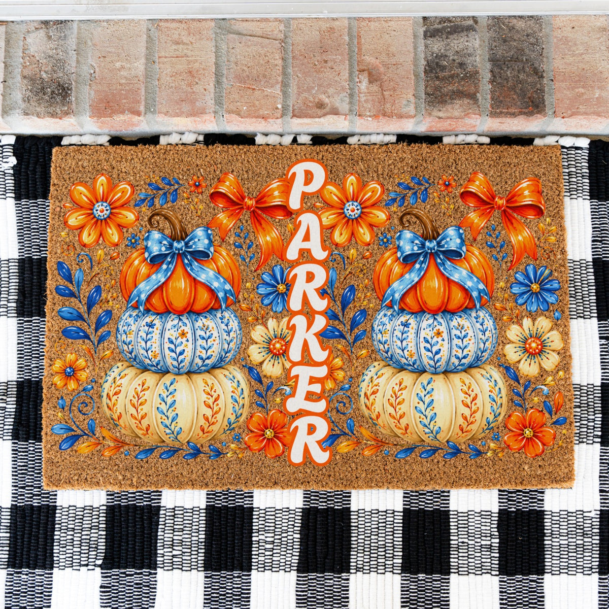 Stacked Pumpkins Name UV Printed Doormat