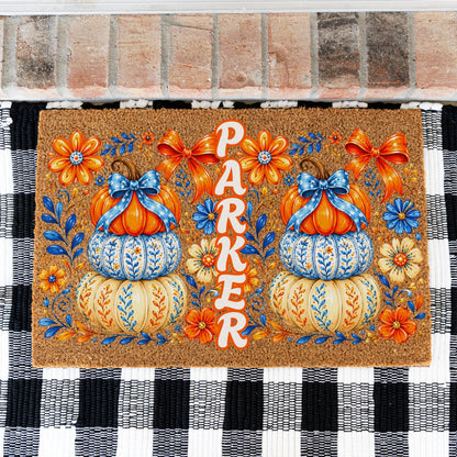 Stacked Pumpkins Name UV Printed Doormat