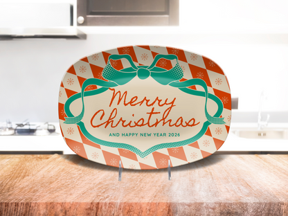 Red Diamonds & Bow Christmas & New Year Name Platter