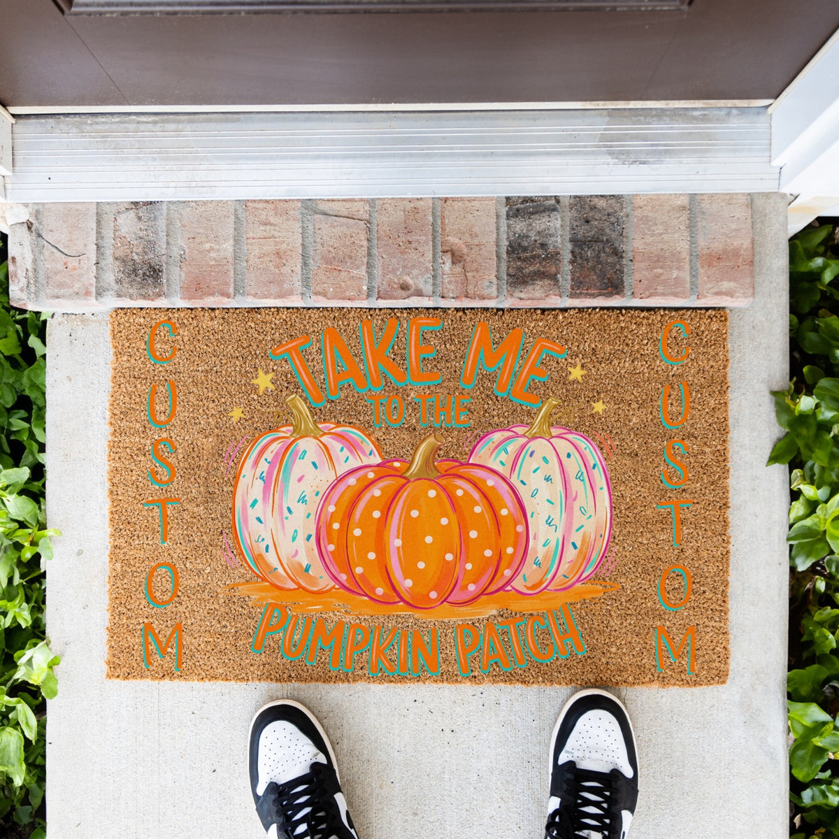 Take Me Bright Pumpkins Names Doormat