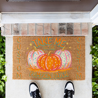 Take Me Bright Pumpkins Names Doormat