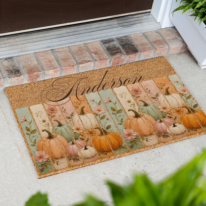 Pastel Pumpkin Panels Name UV Printed Doormat