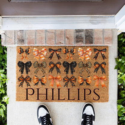 Black / Orange Bows Name Doormat