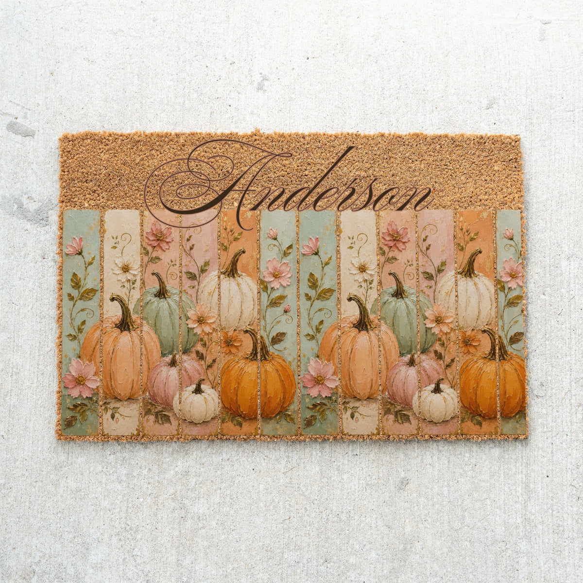 Pastel Pumpkin Panels Name UV Printed Doormat
