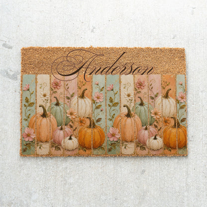Pastel Pumpkin Panels Name UV Printed Doormat