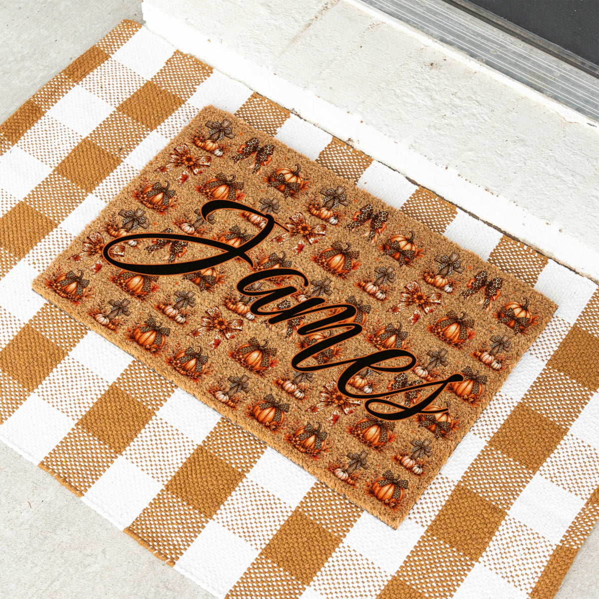 Pumpkins & Bows Name UV Printed Doormat