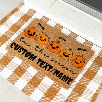 Bat Pumpkins Tis The Season Text/Name Doormat