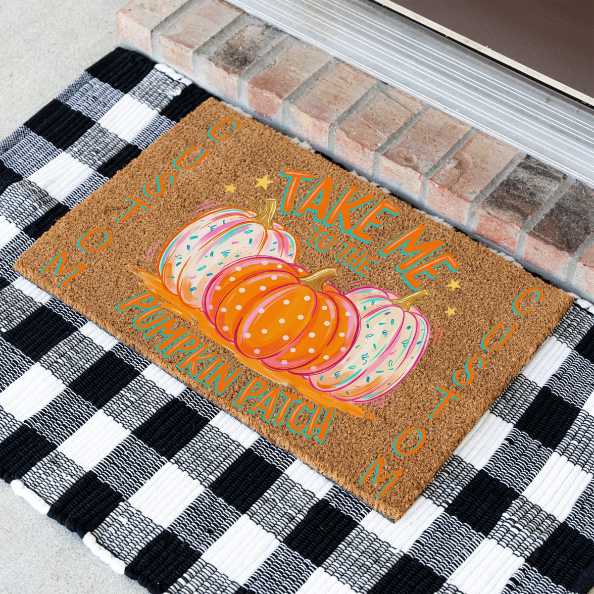 Take Me Bright Pumpkins Names Doormat
