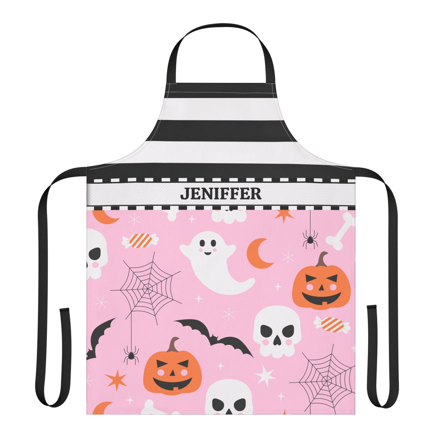 Stripes Pink Halloween Name Apron