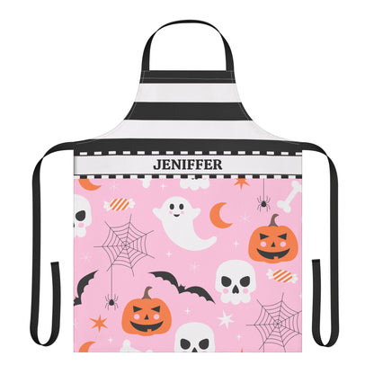 Stripes Pink Halloween Name Apron
