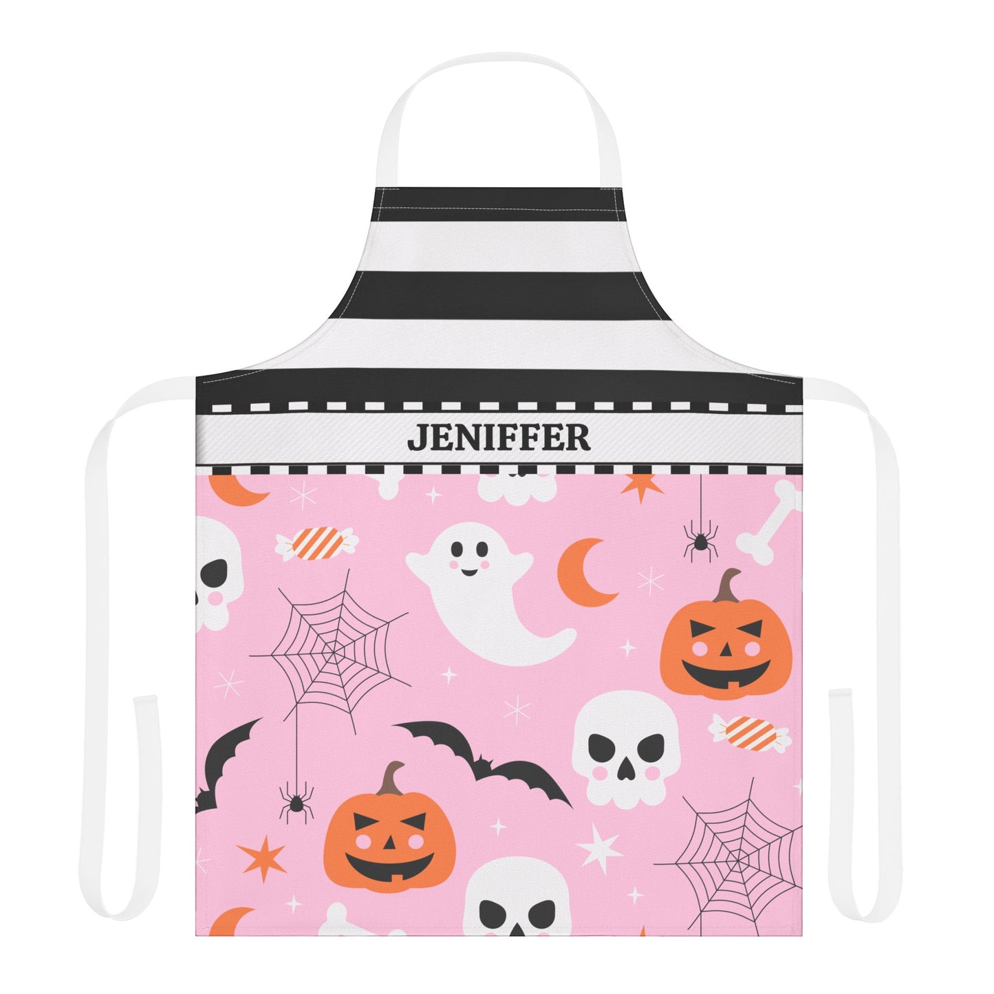 Stripes Pink Halloween Name Apron