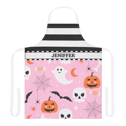 Stripes Pink Halloween Name Apron