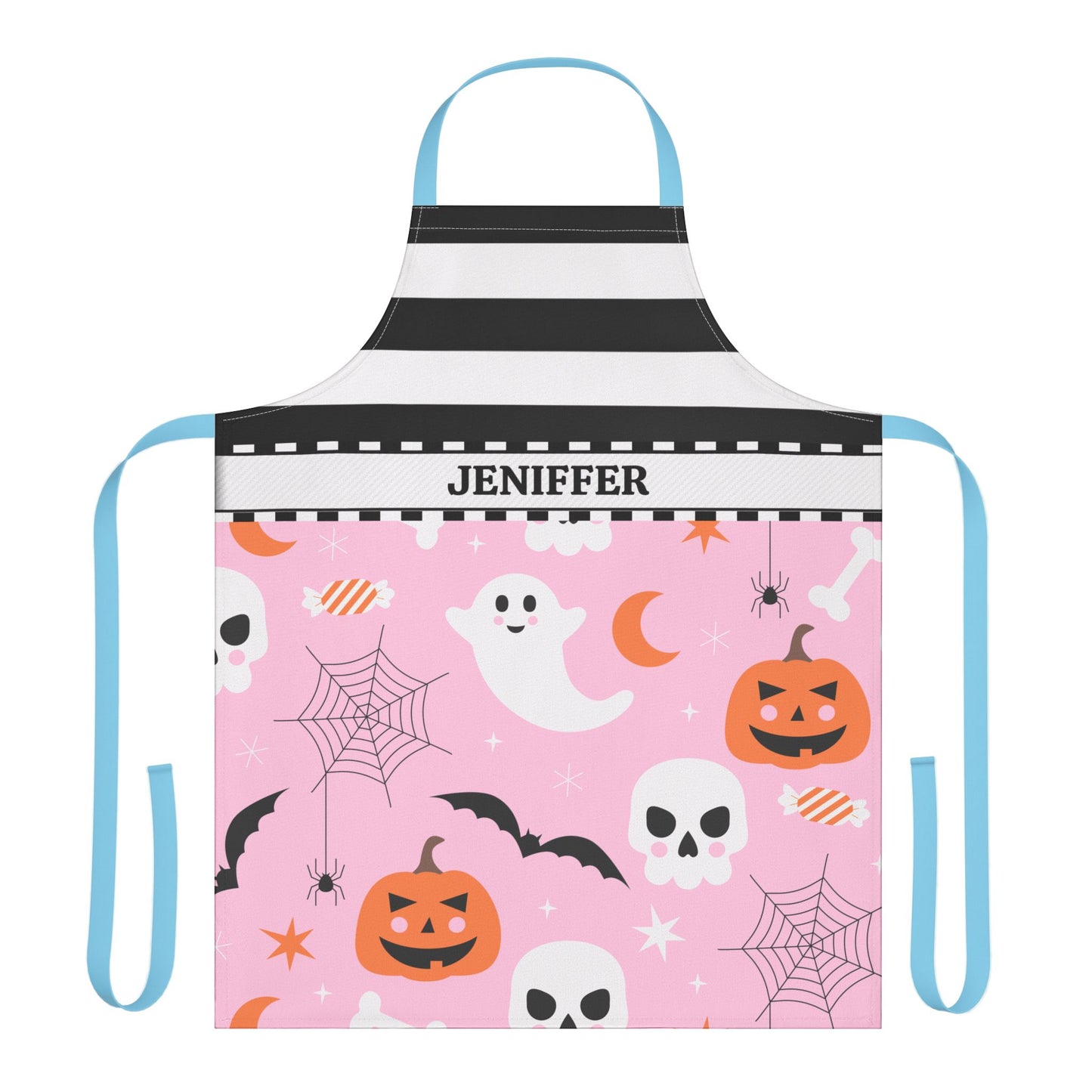 Stripes Pink Halloween Name Apron