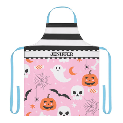 Stripes Pink Halloween Name Apron