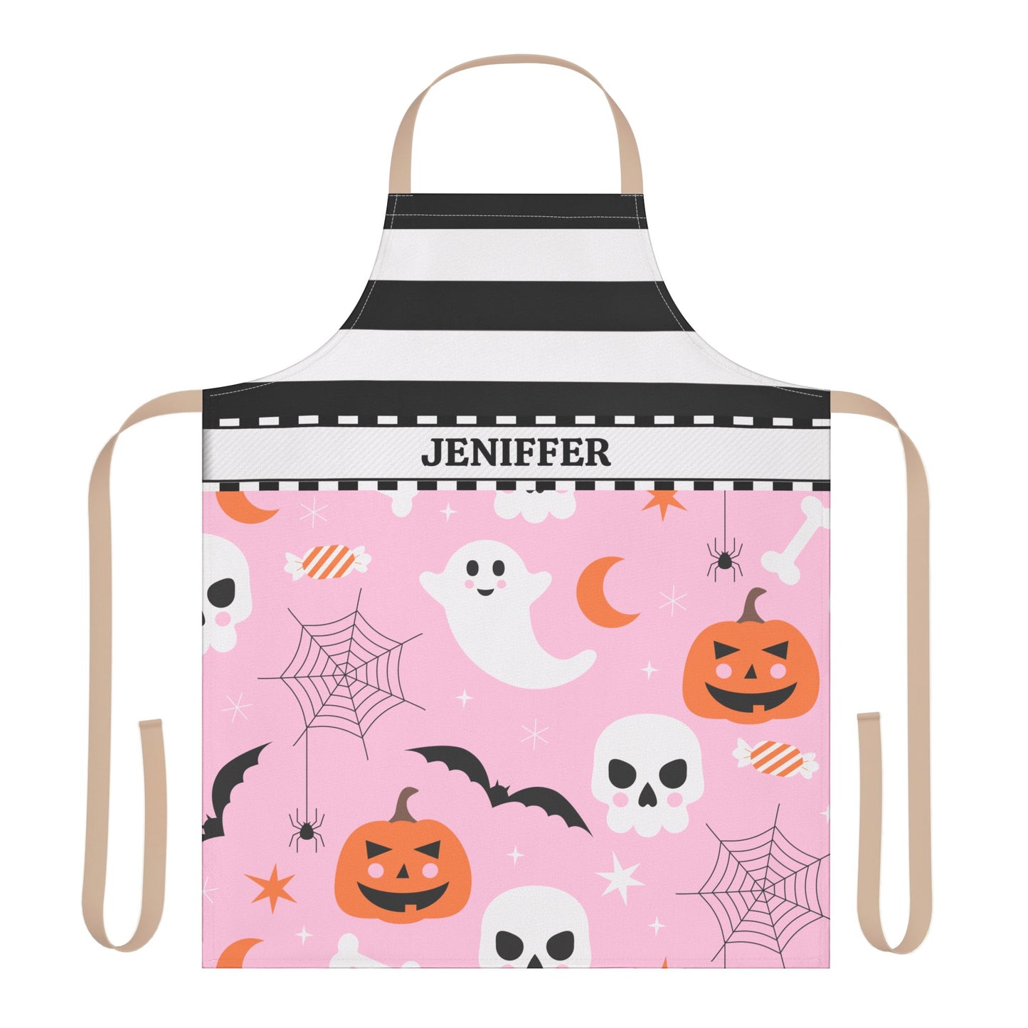 Stripes Pink Halloween Name Apron