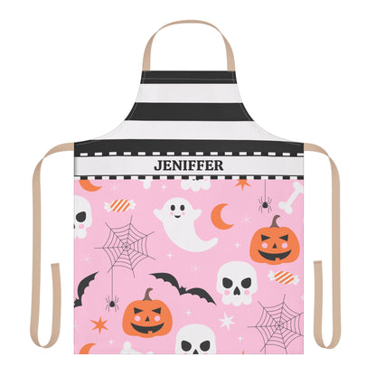Stripes Pink Halloween Name Apron