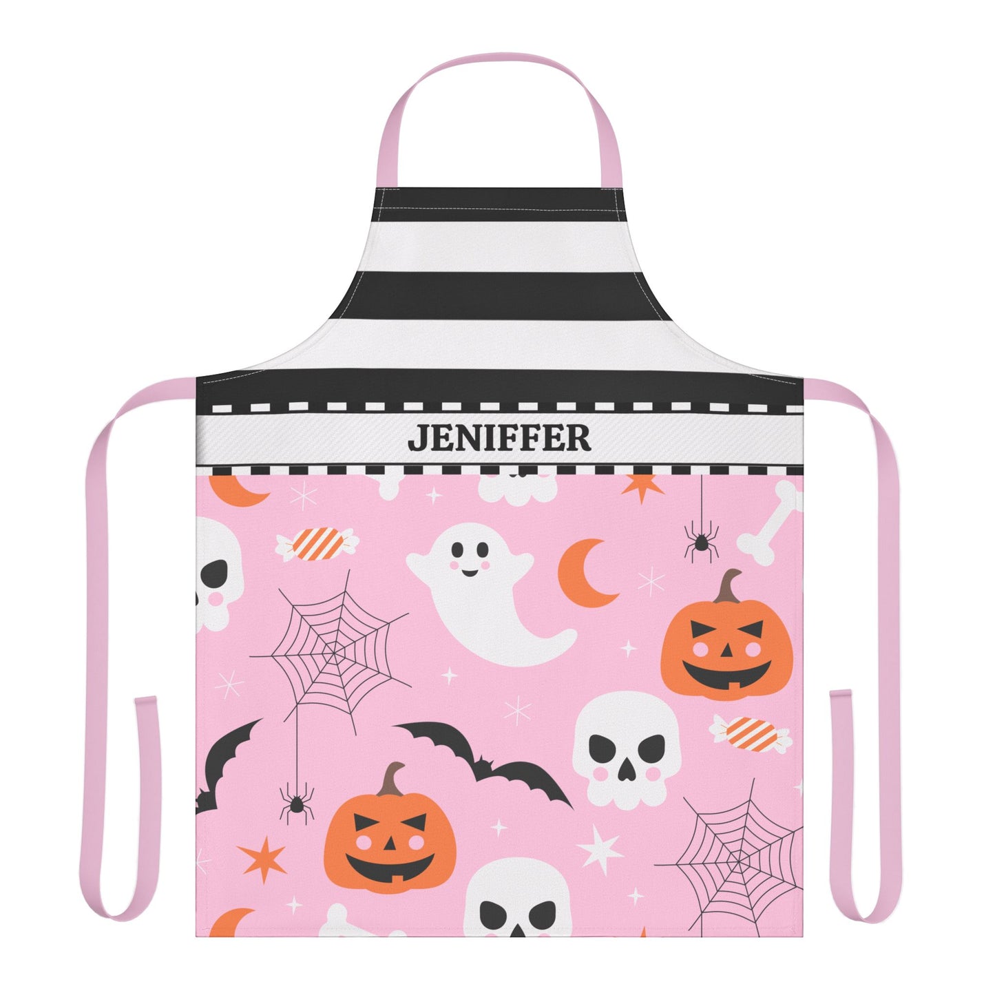 Stripes Pink Halloween Name Apron