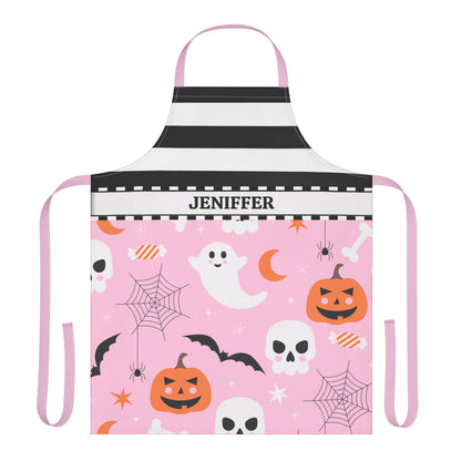 Stripes Pink Halloween Name Apron