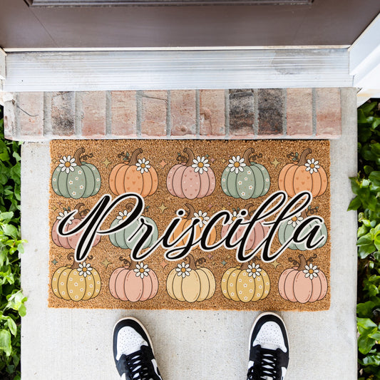 Pastel Pumpkins Name UV Printed Doormat