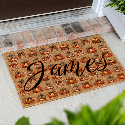 Pumpkins & Bows Name UV Printed Doormat