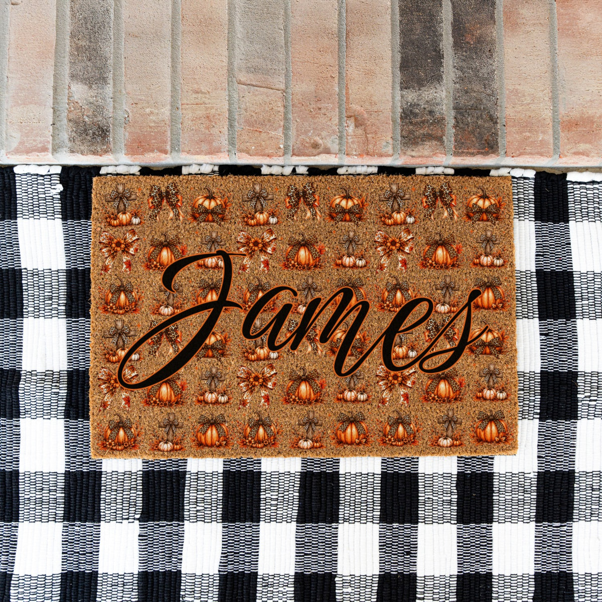 Pumpkins & Bows Name UV Printed Doormat