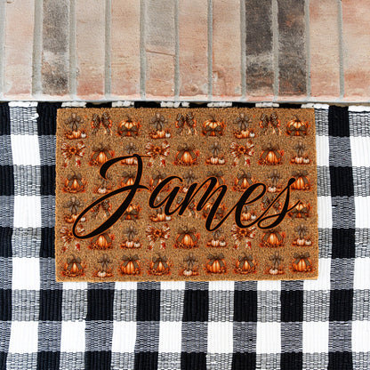 Pumpkins & Bows Name UV Printed Doormat