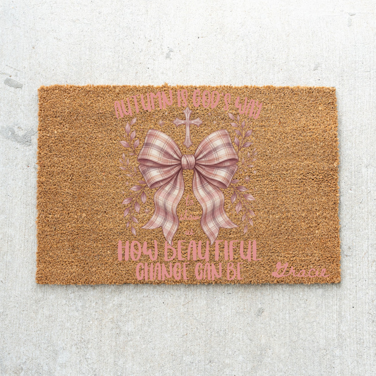 Pink Beautiful Change Name UV Printed Doormat