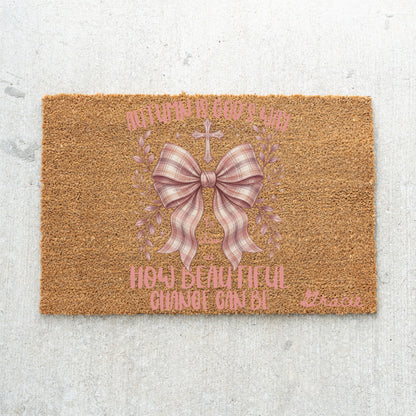 Pink Beautiful Change Name UV Printed Doormat