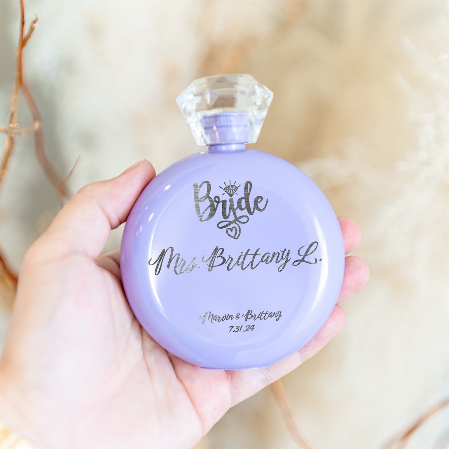 Bridal Party Round Glam Flask - Laser Etched