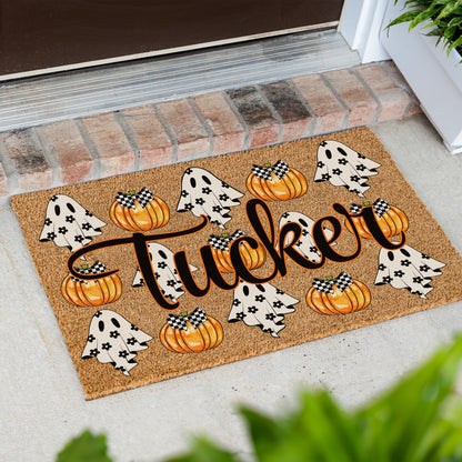 Ghosts & Bow Pumpkins Name Doormat