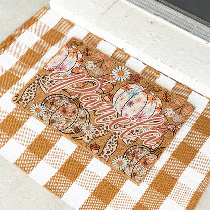 Pastel Pumkins Bows & Daisies Name Doormat