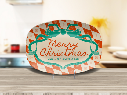 Red Diamonds & Bow Christmas & New Year Name Platter
