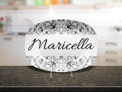 Black / White Leaffette Name Platter