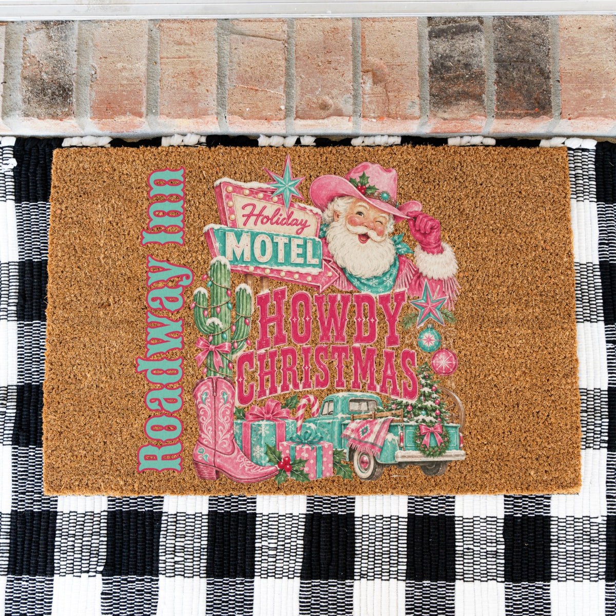 Howdy Christmas PInk Name Doormat