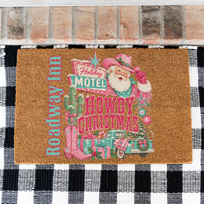 Howdy Christmas PInk Name Doormat