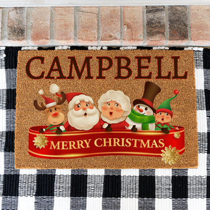 Merry Christmas Ribbon Name Doormat