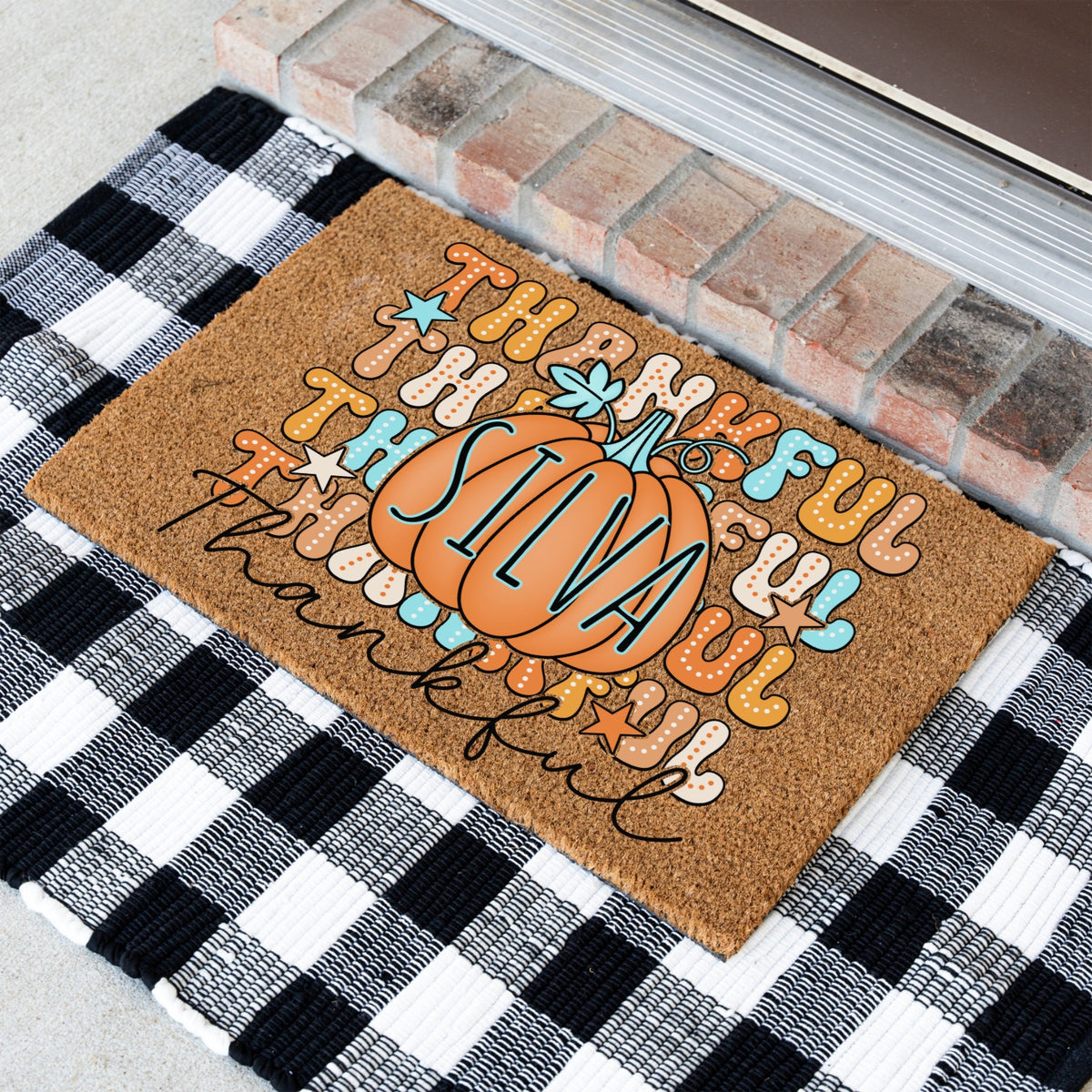 Colorful Thankfuls Name UV Printed Doormat