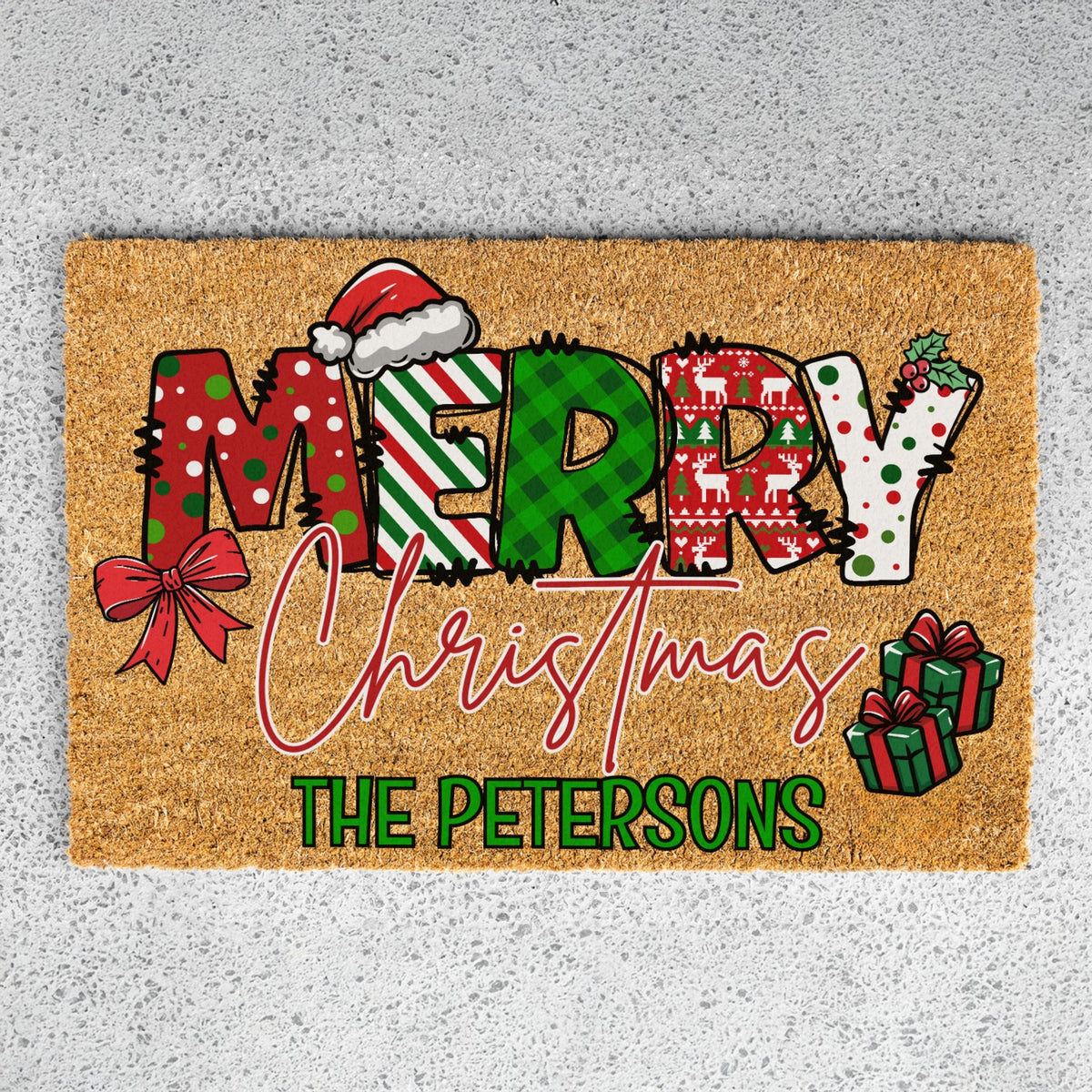Merry Christmas Name Doormat - UV Printed