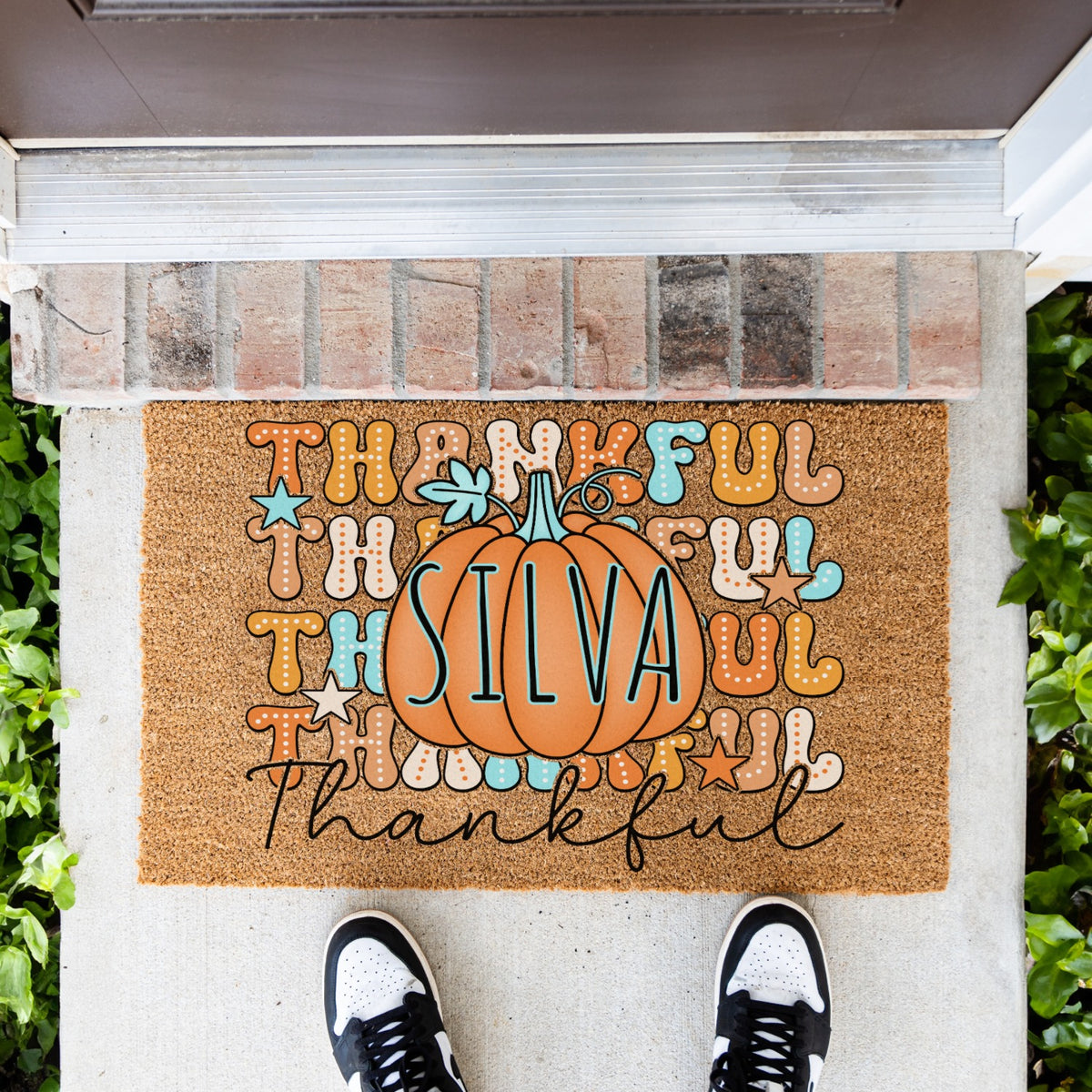 Colorful Thankfuls Name UV Printed Doormat
