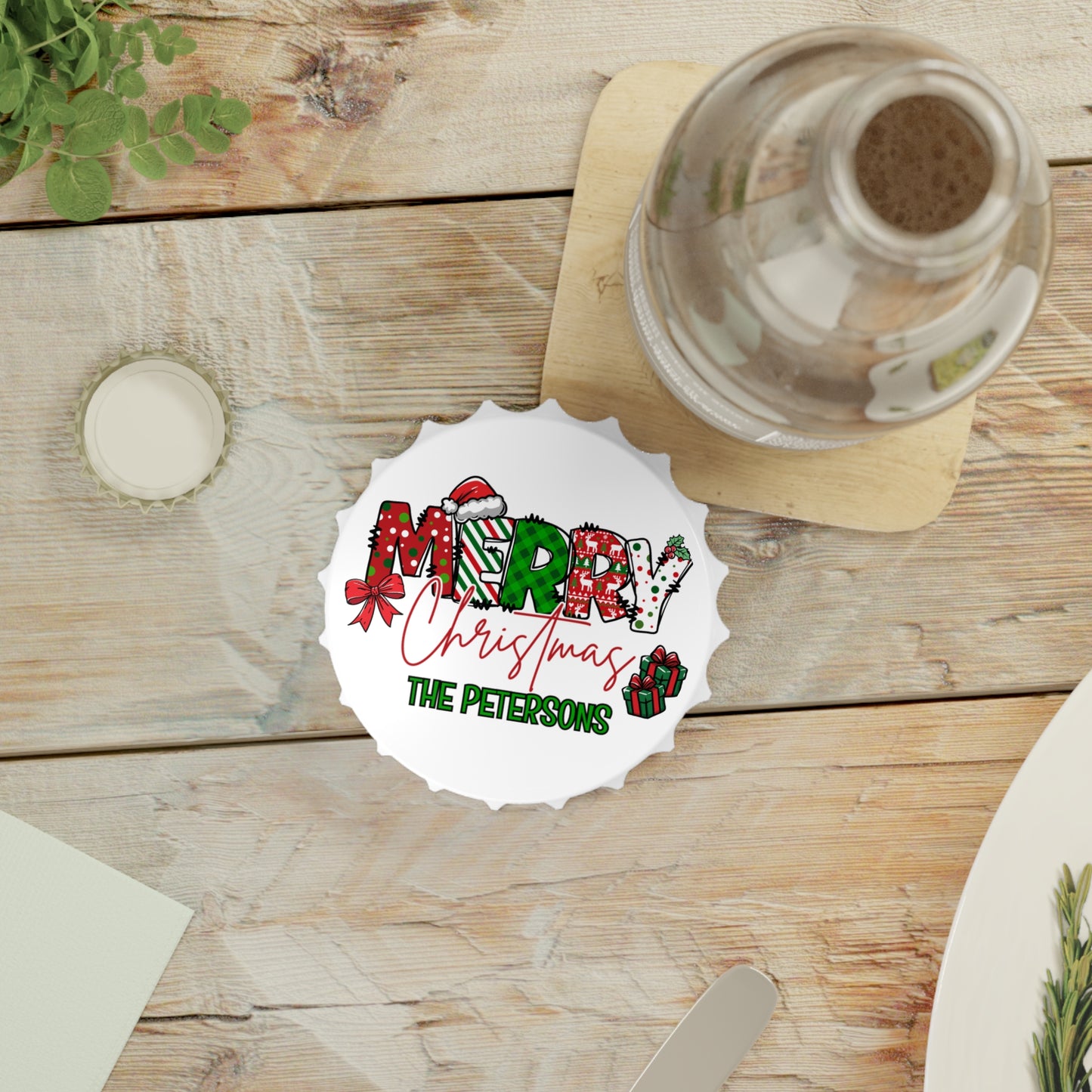 Merry Christmas Name Bottle Opener