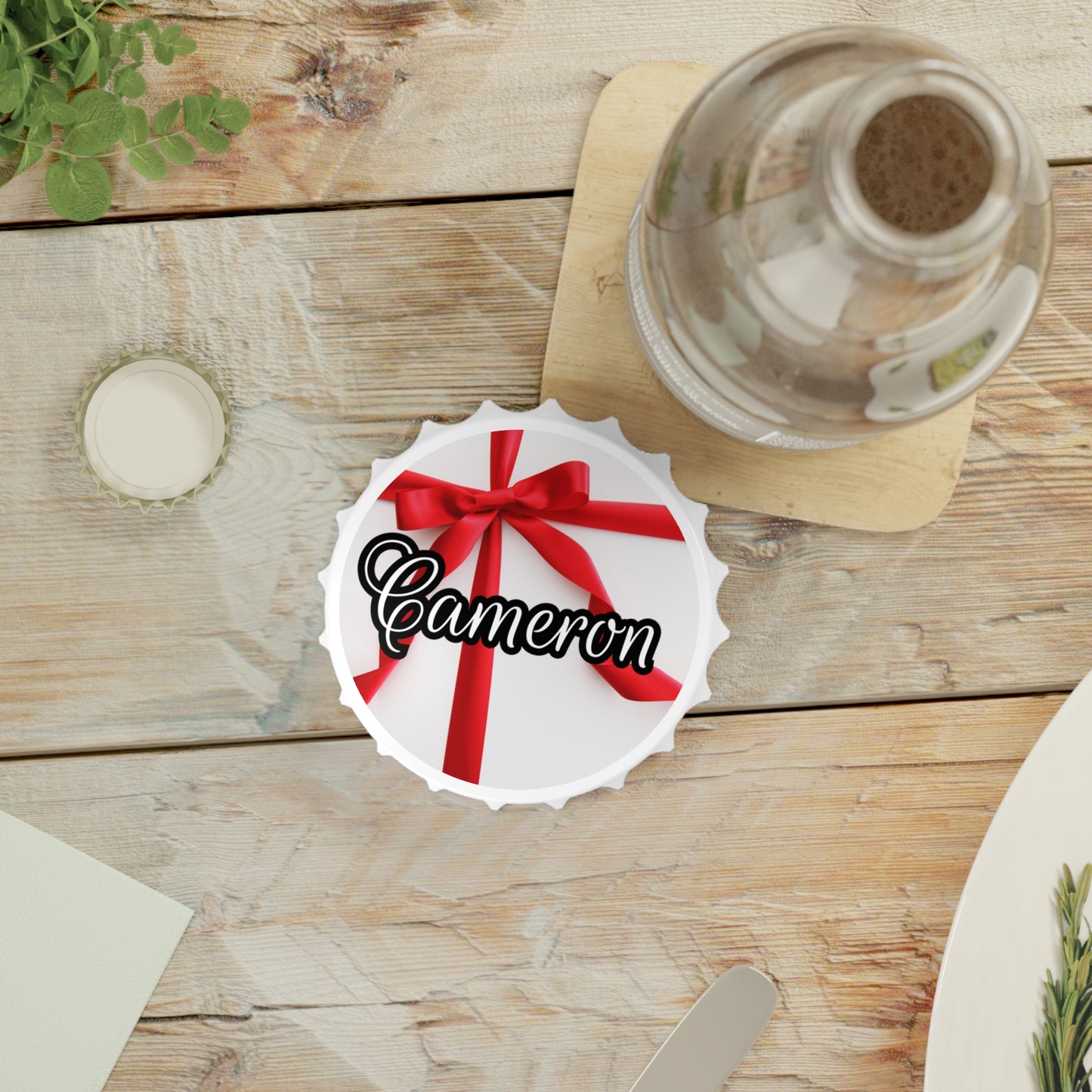 Red Bow Name Bottle Opener